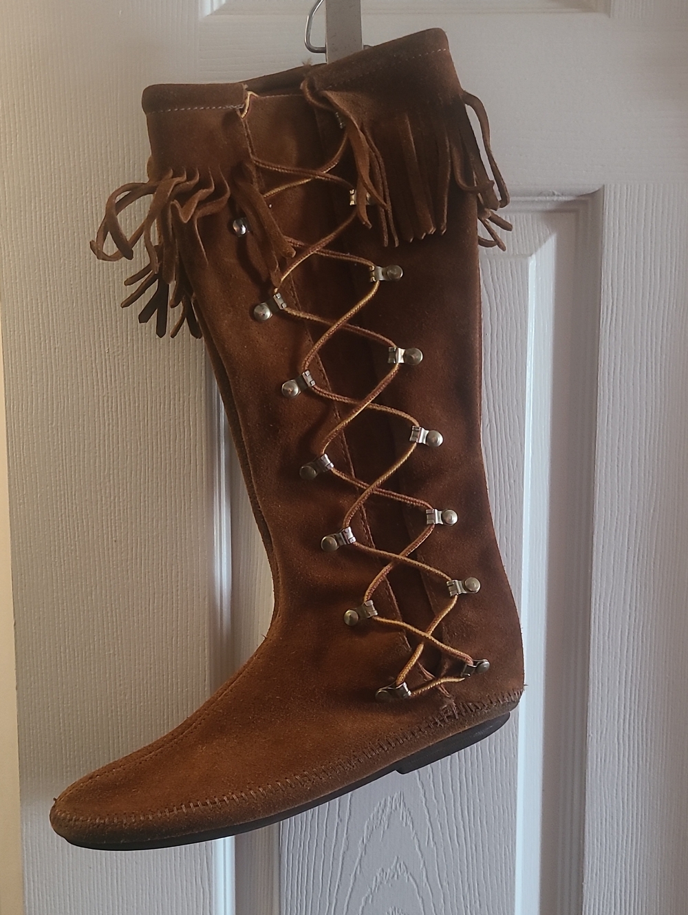 Women's Brown Suede Fringe Lace-Up Boots